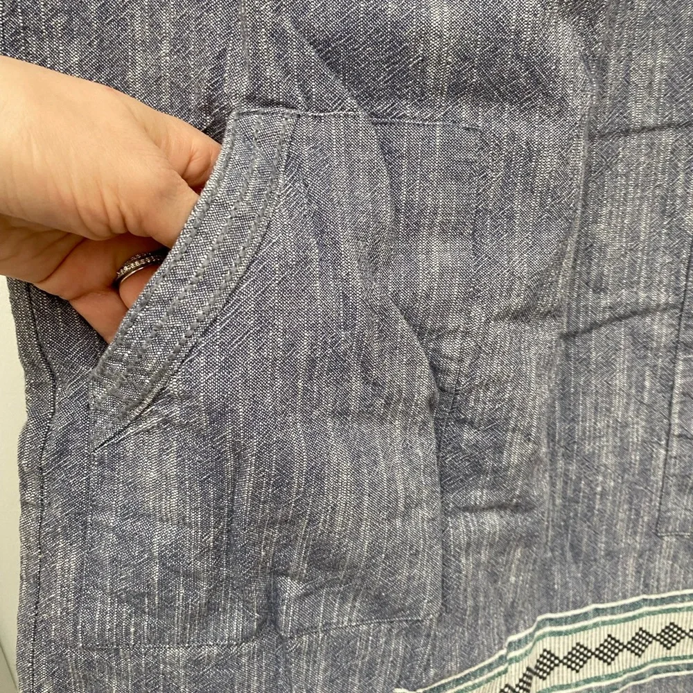 Faherty Navy and Cream Casual 100% Organic Cotton Dress w Pockets - Small